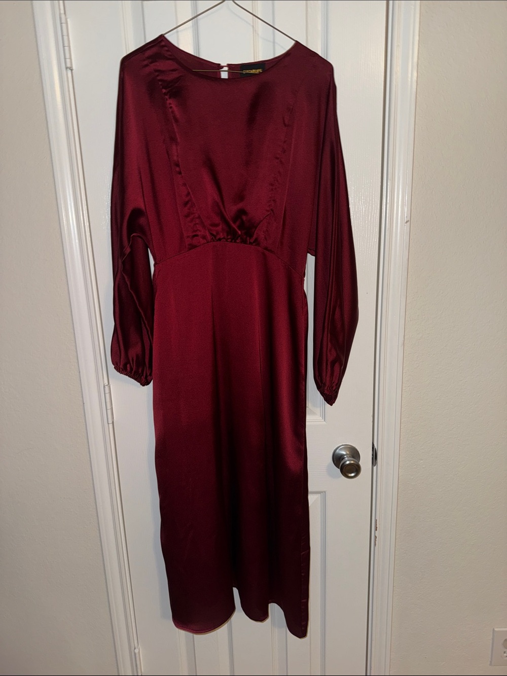 Sugarlips Burgundy Long Sleeve Satin Midi Dress